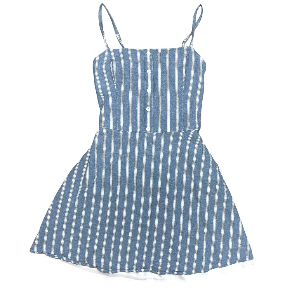 Hollister Striped Fit and Flare Mini Dress Small Spaghetti Strap Summer Linen